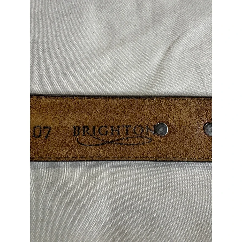 Brighton Brown Leather Western Belt Silver Etched Buckle Tip Cognac Size 30